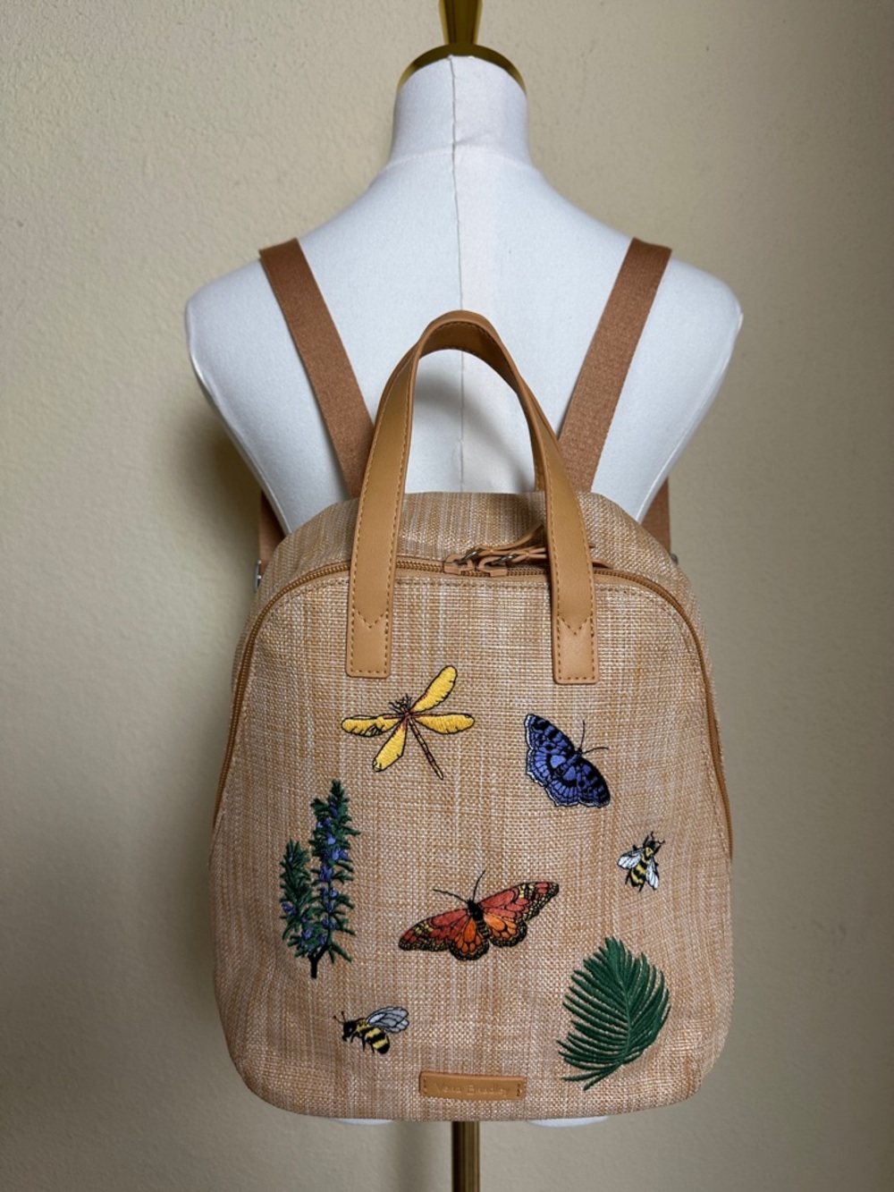 NWOT Vera Bradley Straw Backpack with Botanical Embroidery